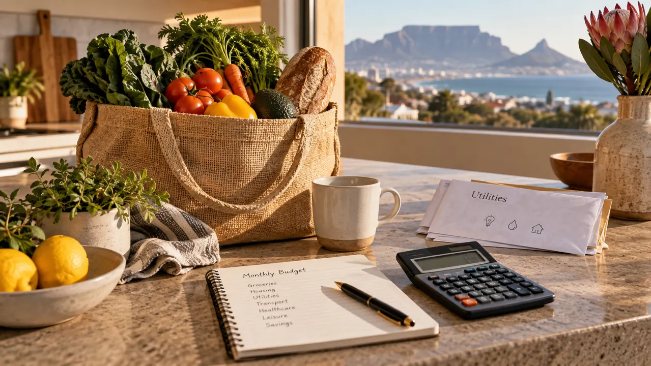 AI-generated illustration: south African household budget still life