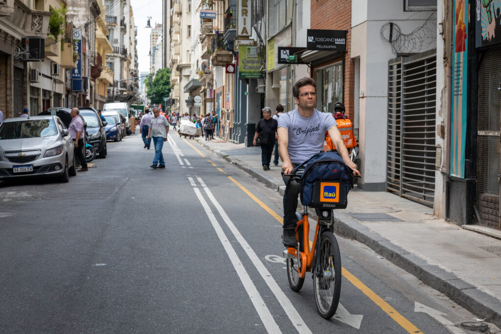 Riding in bicycle in Buenos Aires.