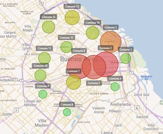 Population density in neighborhoods and communes of Buenos Aires